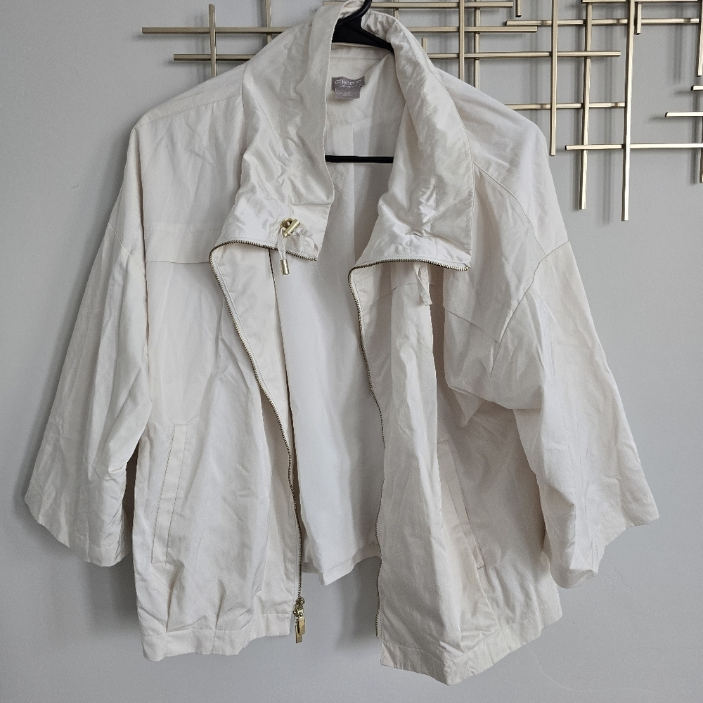 Cream Utility Jacket with Collared Neckline and Cropped Length​